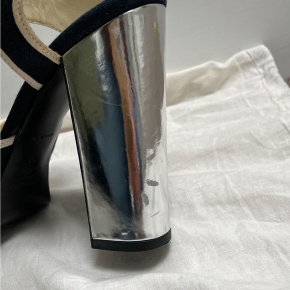 Miu Miu Silver Leather Black Linen Platform High Heels Size 39 - Picture 8 of 8